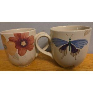Longaberger Botanical Fields Mugs Pottery Set Of 2 Butterflies Flowers 2009-2012